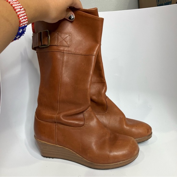 Crocs A-Leigh wedge boots tan casual trendy neutral comfort‎ shoe women size 7.5 - Picture 5 of 10